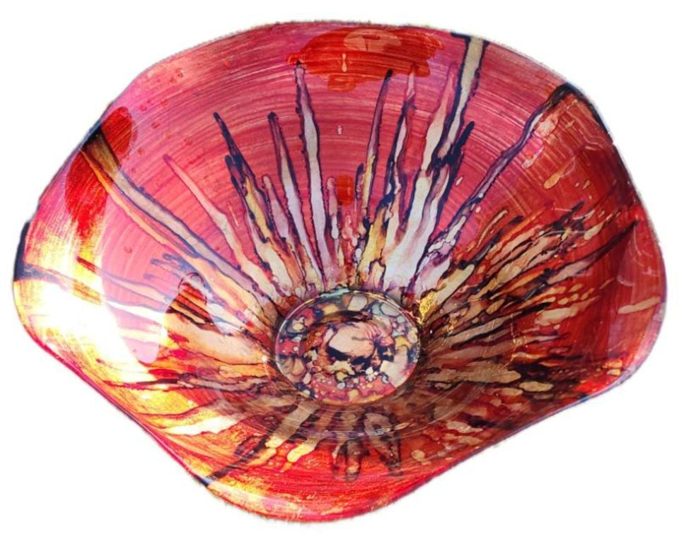 Brilliant modernist vintage art glass centerpiece bowl. - 2