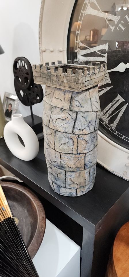 Monumental monumental vintage brutalist ceramic sculpture of Castle or perhaps chess figure - 2