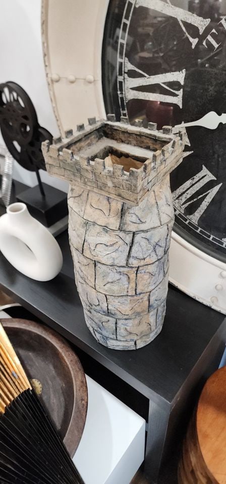 Monumental monumental vintage brutalist ceramic sculpture of Castle or perhaps chess figure - 3