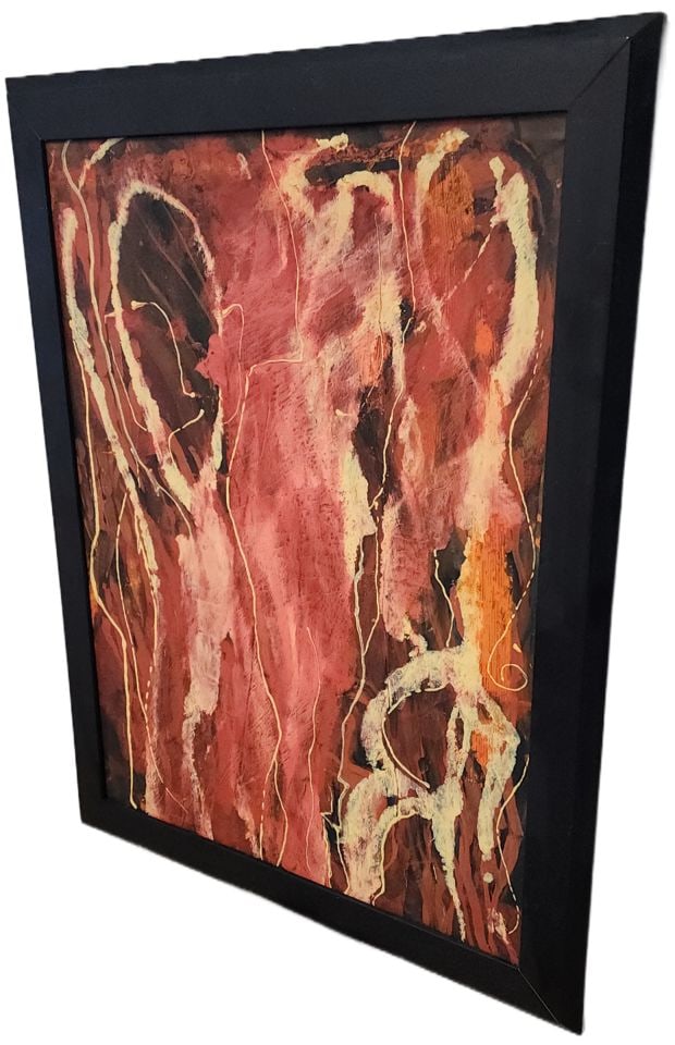 Dramatic mid-century surreal abstract expressionist oil painting w/ strong figural imagery. 24 x 36" - 2