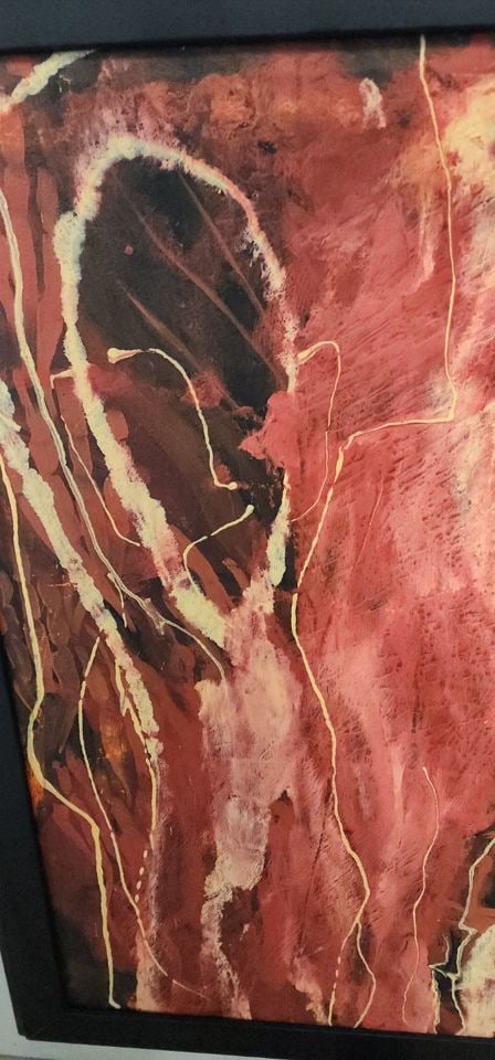 Dramatic mid-century surreal abstract expressionist oil painting w/ strong figural imagery. 24 x 36" - 3