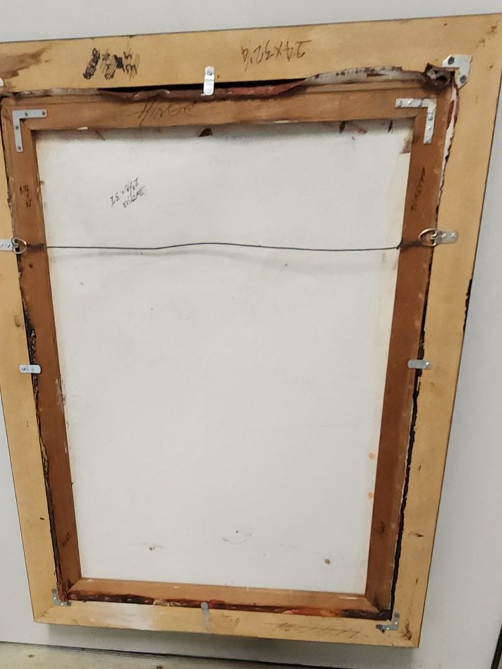 Dramatic mid-century surreal abstract expressionist oil painting w/ strong figural imagery. 24 x 36" - 5