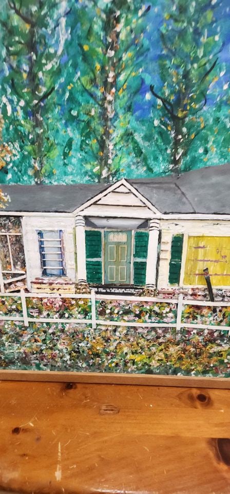 H. Berenholtz, 48x40 signed 1985 textured impressionist country landscape mixed media oil painting. - 3