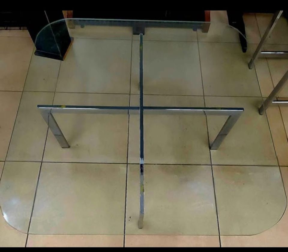 Style of Milo Baughman vintage 40"sq mid-century mod glass & chrome coffee table w/ rounded corners - 4