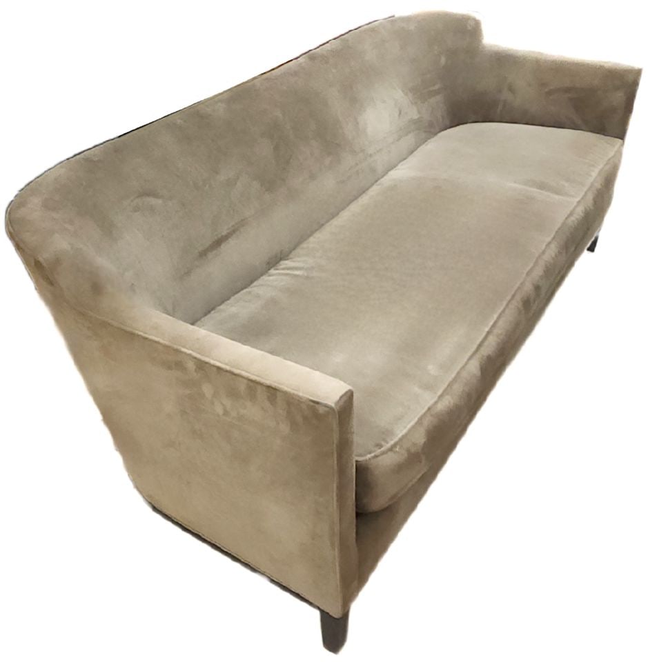 Elegant vintage Bauhaus/Deco style 7' sofa by NC Burnhardt Interiors down-filled w/ suede-type - 2