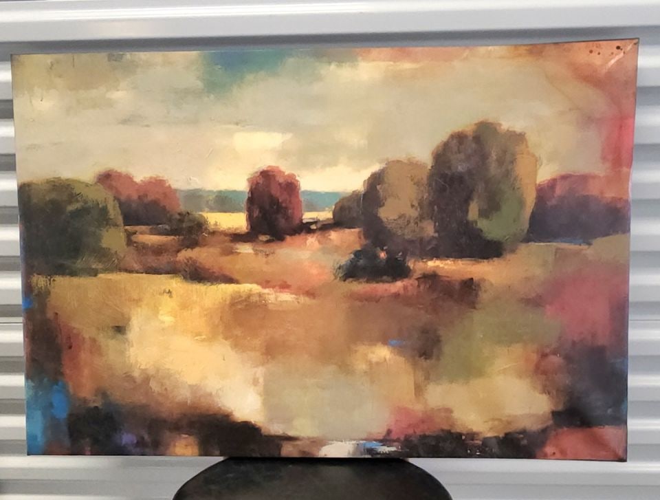 Captivating vintage 30x24 expressionist landscape oil painting w/ wonderful textured impasto style. (1 of 5)