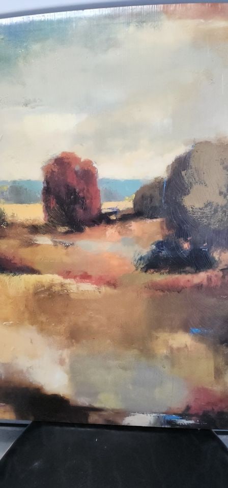 Captivating vintage 30x24 expressionist landscape oil painting w/ wonderful textured impasto style. - 2