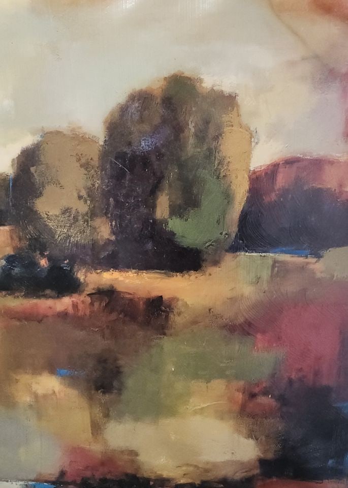 Captivating vintage 30x24 expressionist landscape oil painting w/ wonderful textured impasto style. - 3