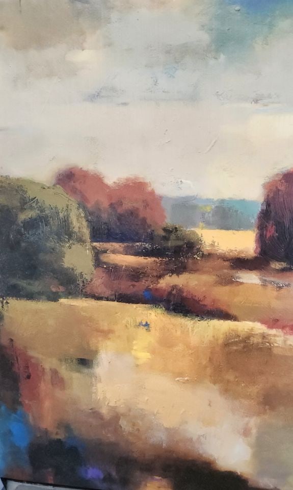 Captivating vintage 30x24 expressionist landscape oil painting w/ wonderful textured impasto style. - 4