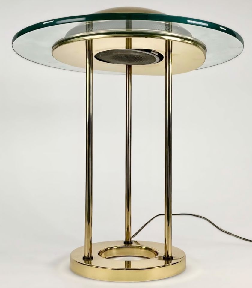 Iconic Postmodern 1980s Robert Sonneman for George Kovacs "Saturn" Brass & Glass Table Lamp - 2
