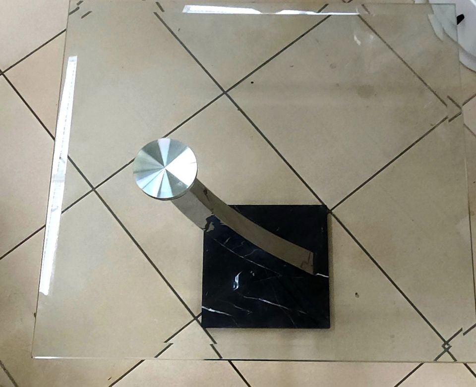 Hi-design modern glass and chromed steel accent side table with marble base. - 2