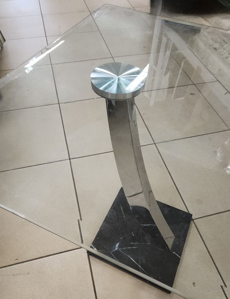Hi-design modern glass and chromed steel accent side table with marble base. - 3