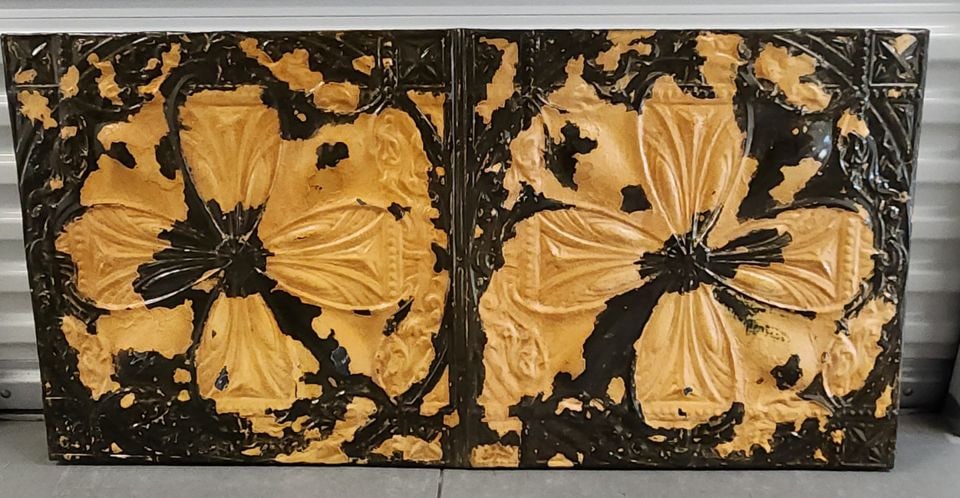 Stunning vintage 20x48 brutalist abstract floral wall sculpture painting on embossed distressed: Stunning vintage 20x48 brutalist abstract floral wall sculpture painting on embossed distressed metal w/ wood frame. Shipping: Domestic: Shipping rates are determined by destination International: For