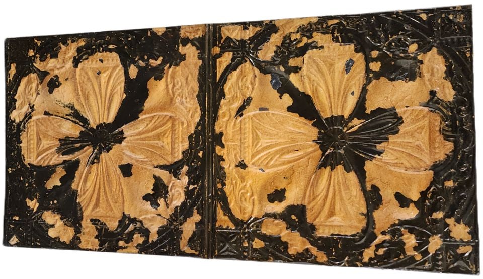 Stunning vintage 20x48 brutalist abstract floral wall sculpture painting on embossed distressed - 2