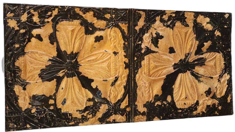 Stunning vintage 20x48 brutalist abstract floral wall sculpture painting on embossed distressed - 3