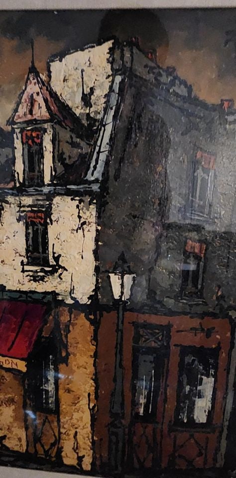 Maurice Le Cunff, signed Mid-Century impressionist oil painting w/ rich texture & cubist influences. - 4