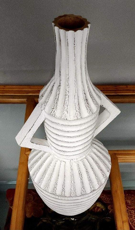 Artful Postmodern painted wood sculpture vase depicting female figure - 4