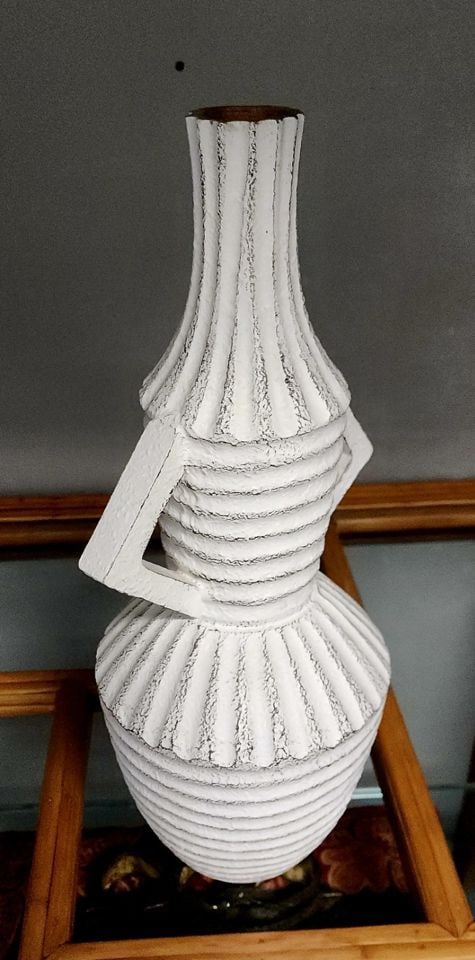 Artful Postmodern painted wood sculpture vase depicting female figure - 5