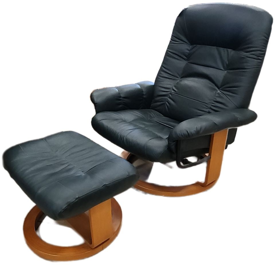 Scandinavian Stressless Style Mid-Century Modern Leather & Teak Recliner Chair & Ottoman. Not (1 of 5)