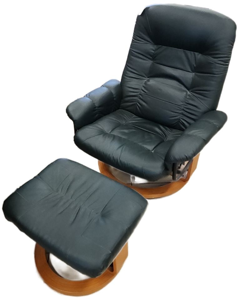 Scandinavian Stressless Style Mid-Century Modern Leather & Teak Recliner Chair & Ottoman. Not - 4