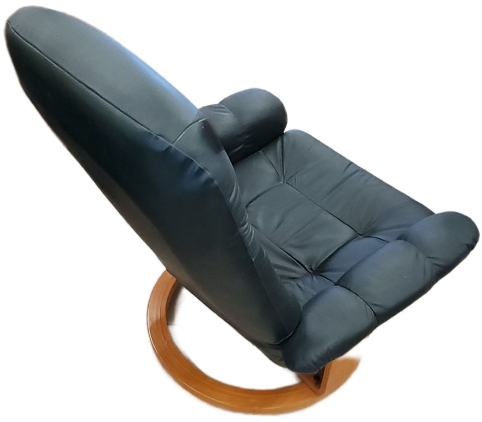 Scandinavian Stressless Style Mid-Century Modern Leather & Teak Recliner Chair & Ottoman. Not - 5