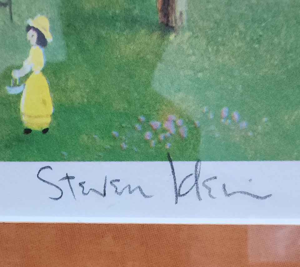 Steven Klein, vintage Ltd. Edition primitive style folk art print Summer Hayride under glass - 3