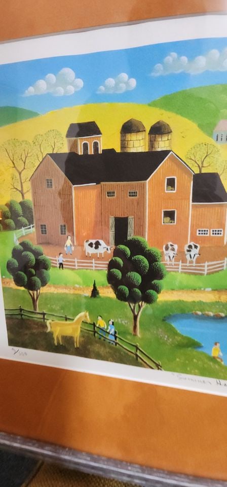 Steven Klein, vintage Ltd. Edition primitive style folk art print Summer Hayride under glass - 4