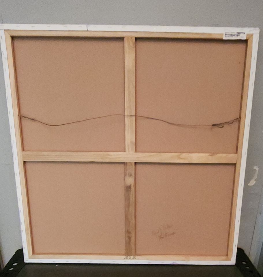 Alfred DiMaio, Signed original acrylic vivid abstract painting on linen titled "Red Friends". 36x36 - 6