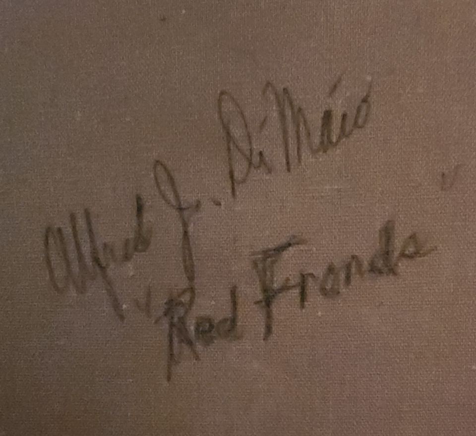 Alfred DiMaio, Signed original acrylic vivid abstract painting on linen titled "Red Friends". 36x36 - 7