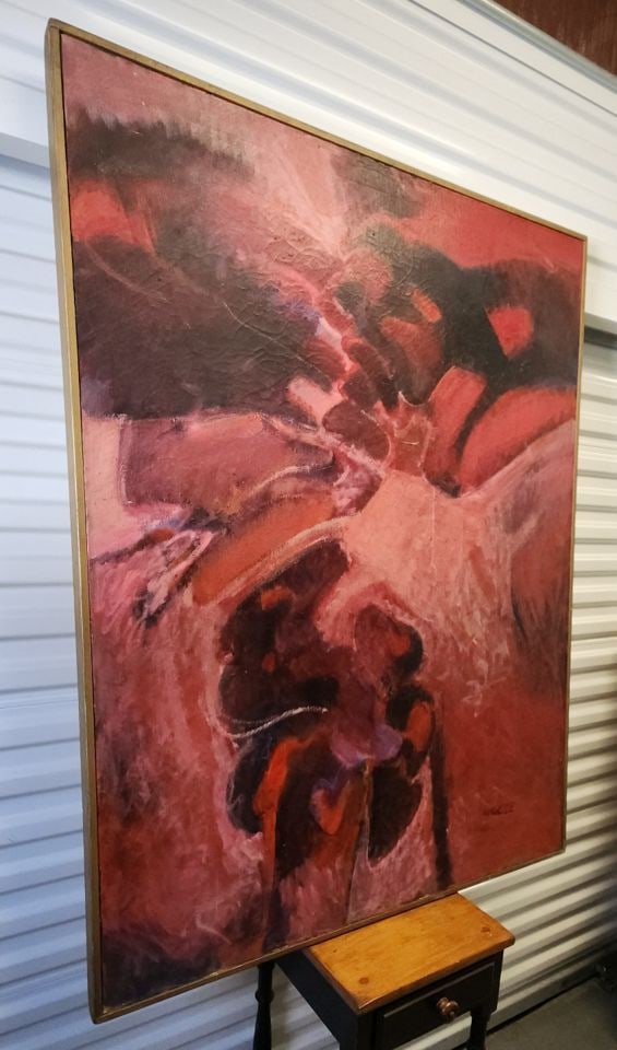 Powerful 41"x 51" mid-century abstract oil painting. Signed, Circa 1962 - 4