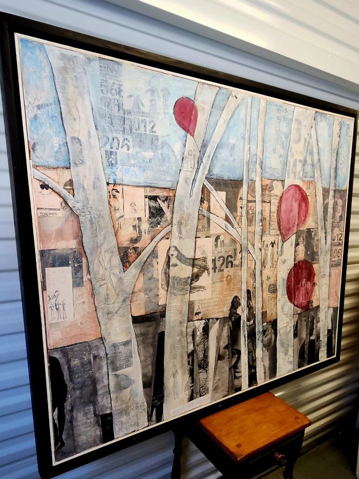 By Olivia... fabulous unique 40x60 mixed media abstract oil painting w/ wonderful messages & imagery - 2