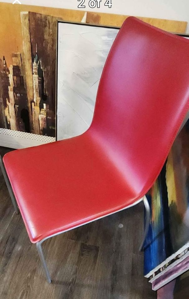 Pair of hi-design contemporary modern naugahyde metal side chairs - 4