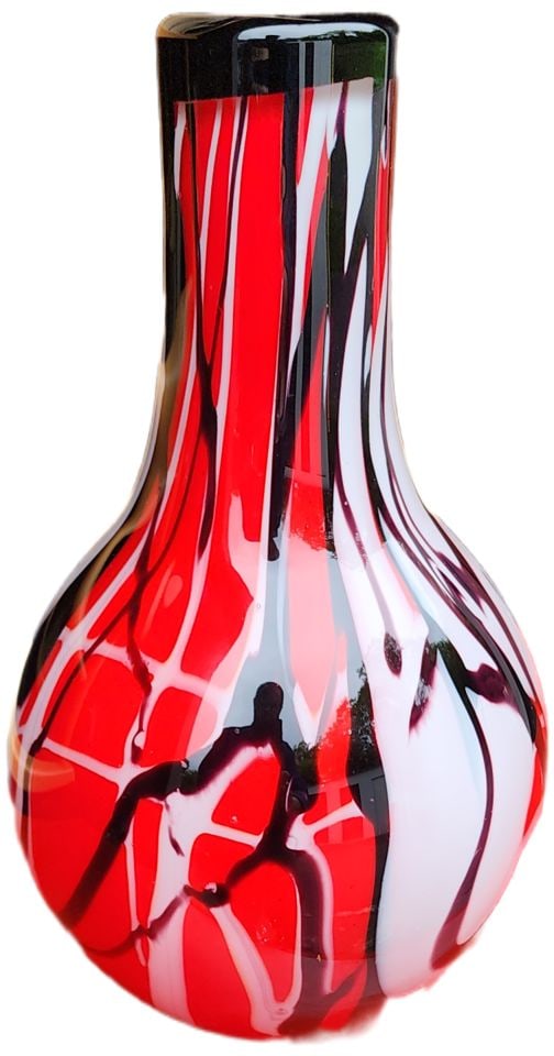 Striking red and black mid-century abstract Murano-attributed heavy art glass vase. - 2