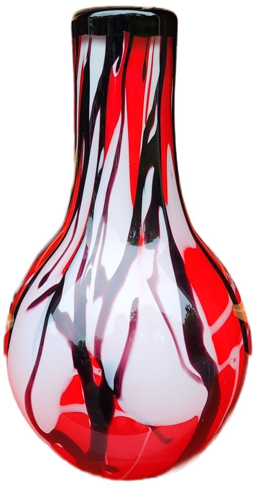 Striking red and black mid-century abstract Murano-attributed heavy art glass vase. - 3