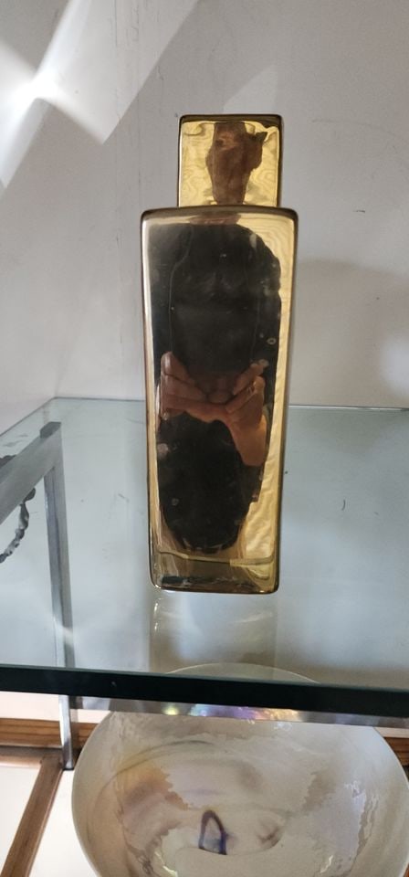 Stunning large Modernist ceramic architectural constructivist sculpture vase w/ brilliant gold glaze - 7