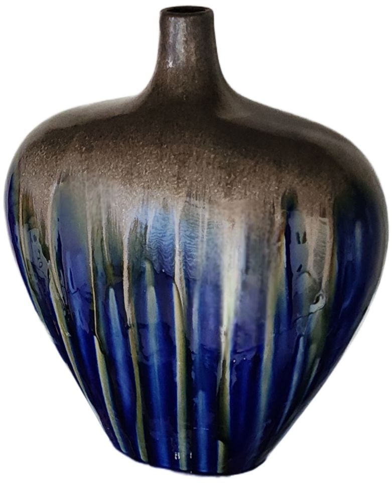 Vintage modernist glazed ceramic art vase with engaging multi-tone design - 2