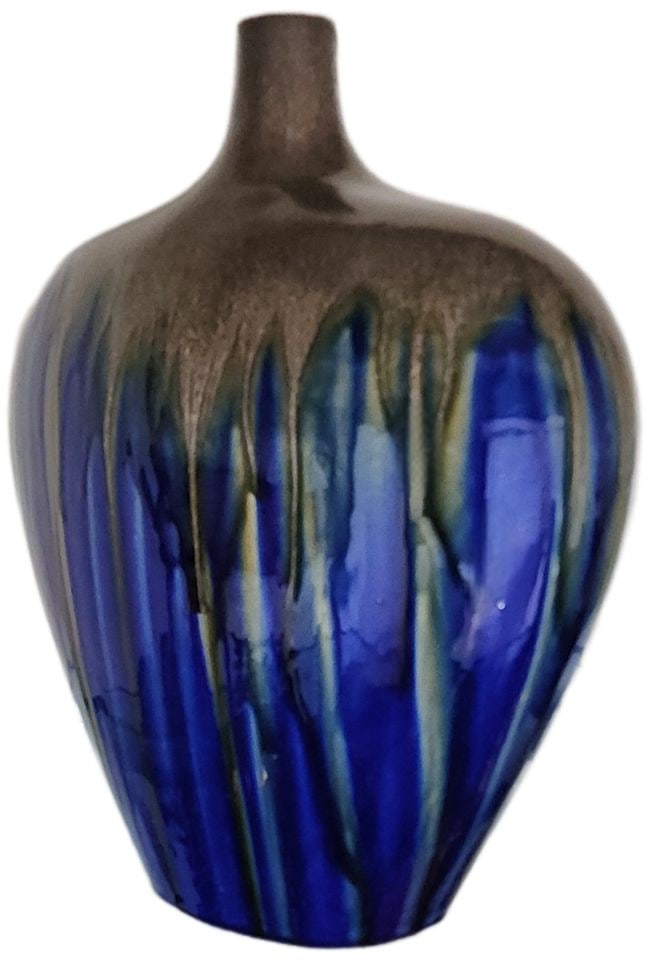 Vintage modernist glazed ceramic art vase with engaging multi-tone design - 3