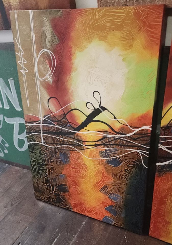 Vintage Modern set of 3 impasto-style abstract paintings (triptych), - 3