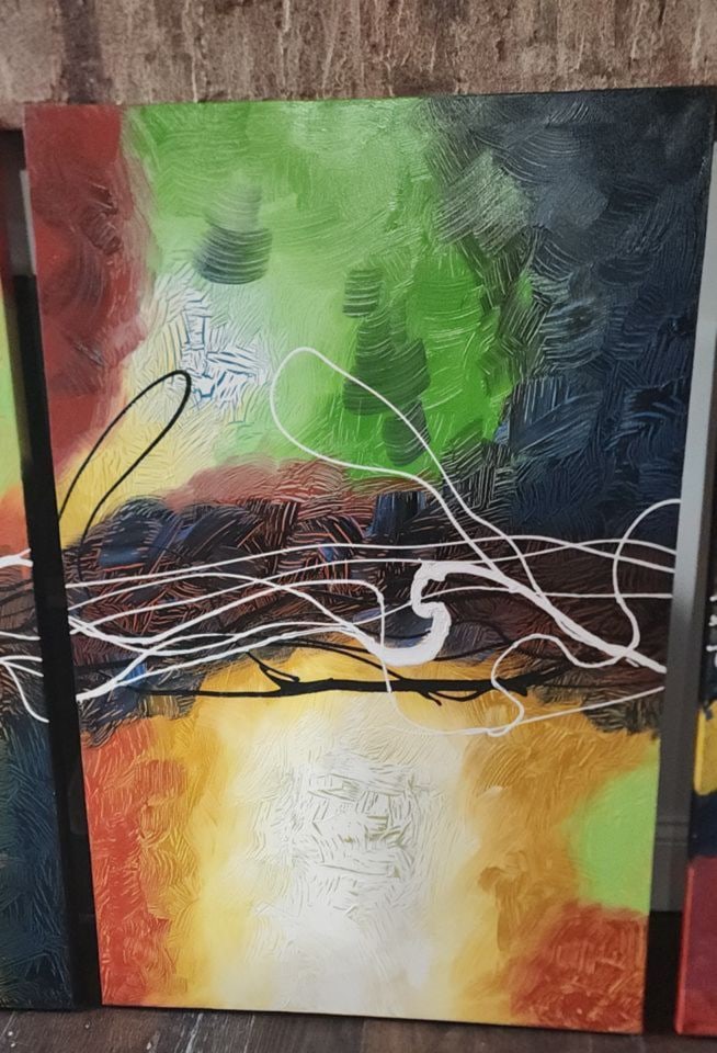 Vintage Modern set of 3 impasto-style abstract paintings (triptych), - 4