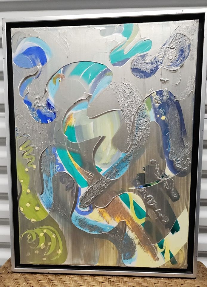 Silver Screen Alfred DiMaio 20x24 postmodern vibrant abstract acrylic mixed media painting. Signed (1 of 4)