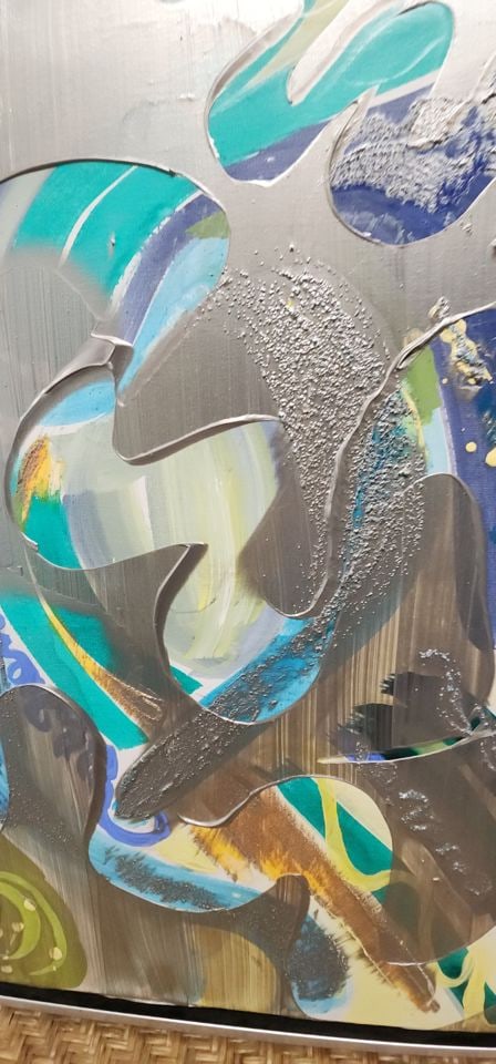 Silver Screen Alfred DiMaio 20x24 postmodern vibrant abstract acrylic mixed media painting. Signed - 2