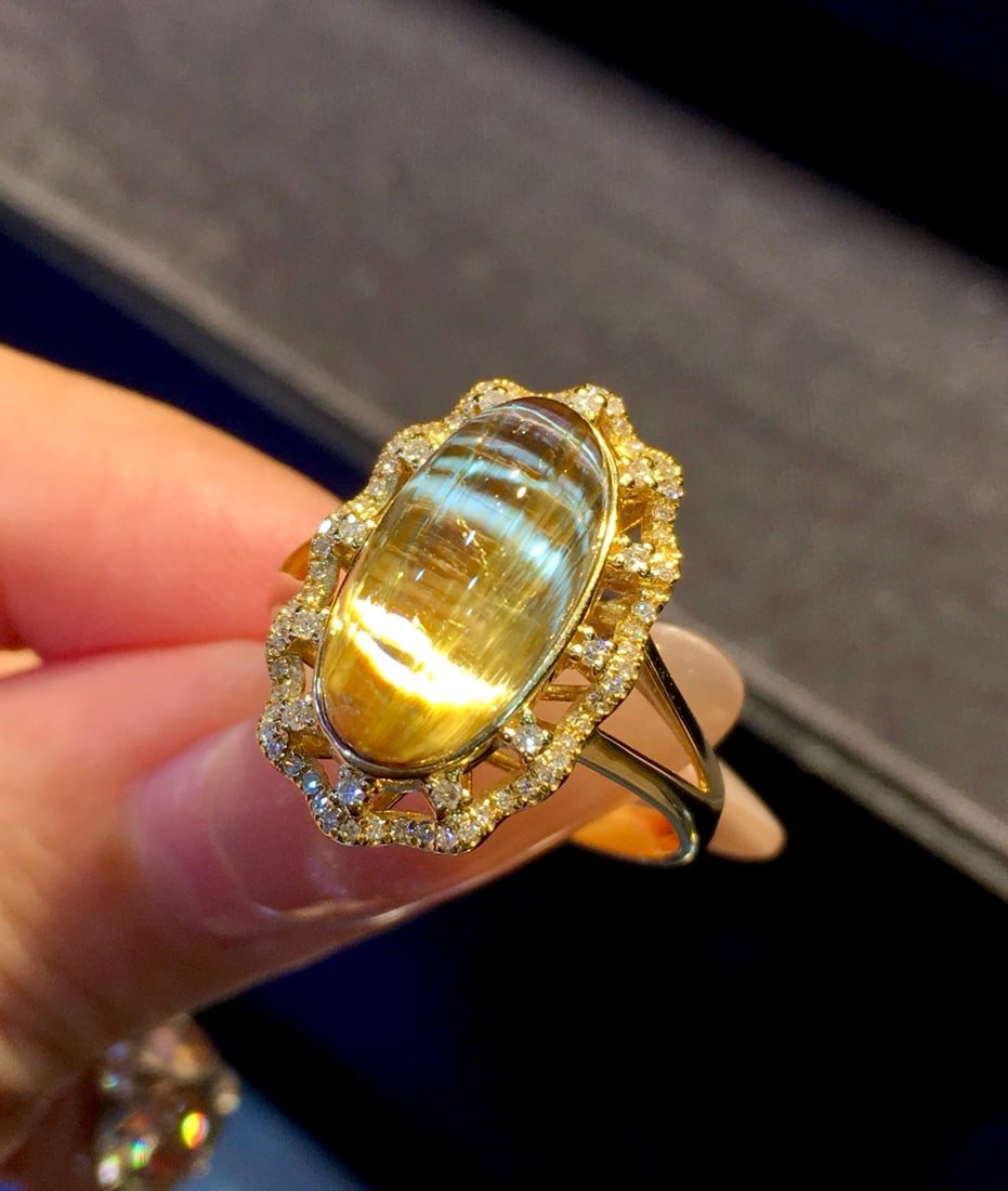 Natural titanium crystal ring, 8k gold inlaid with South African genuine diamonds - 4