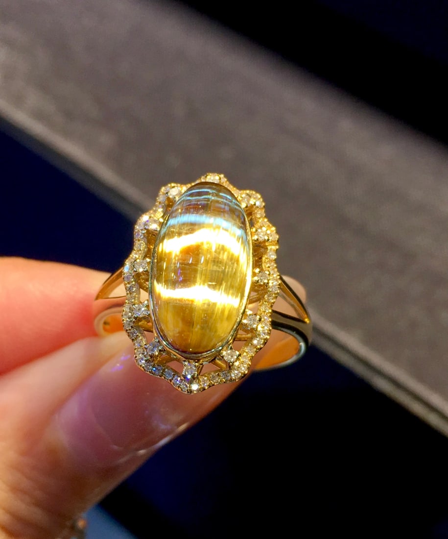 Natural titanium crystal ring, 8k gold inlaid with South African genuine diamonds - 5