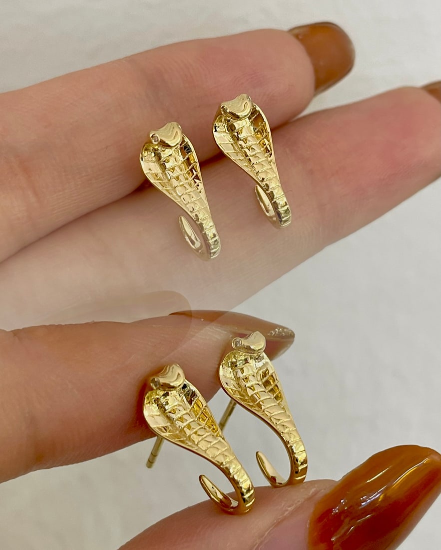 18K Diamond Snake Stud Earrings - 2