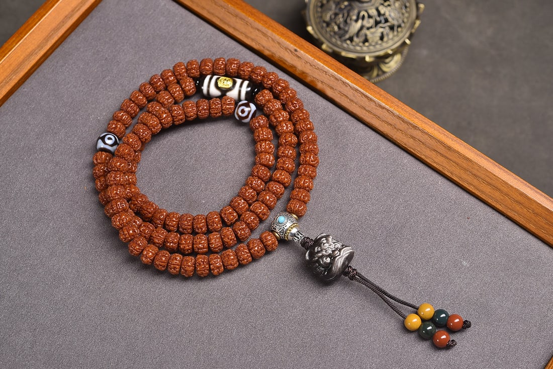 108 Beads of Small Sacred Rudraksha Mala Bracelet (1 of 6)