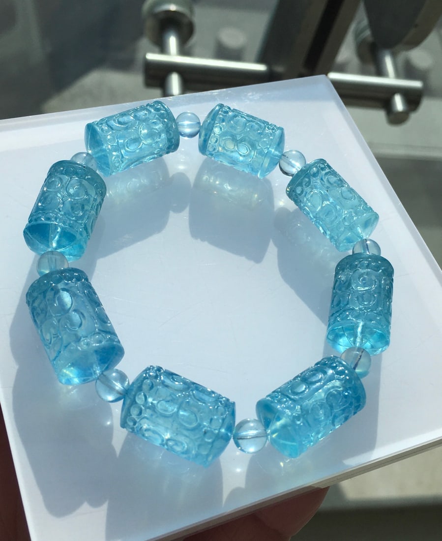 Lapis Lazuli Carved Key Pattern Good Luck Beaded Bracelet - 2