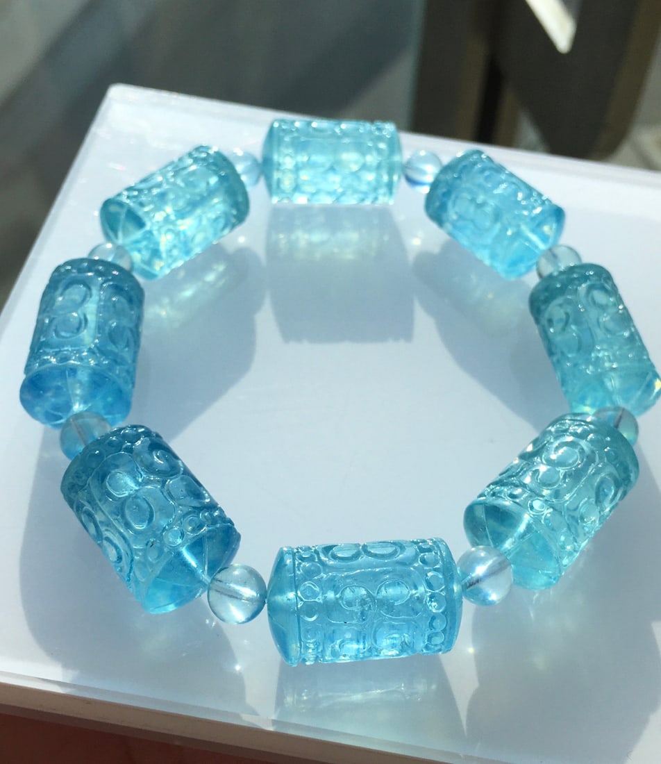 Lapis Lazuli Carved Key Pattern Good Luck Beaded Bracelet - 3