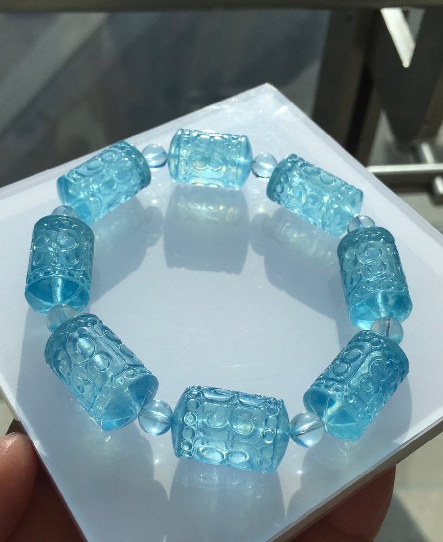 Lapis Lazuli Carved Key Pattern Good Luck Beaded Bracelet - 4