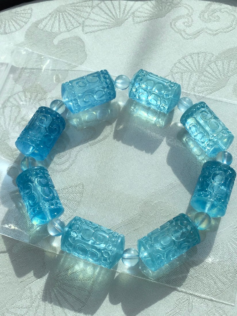 Lapis Lazuli Carved Key Pattern Good Luck Beaded Bracelet - 5