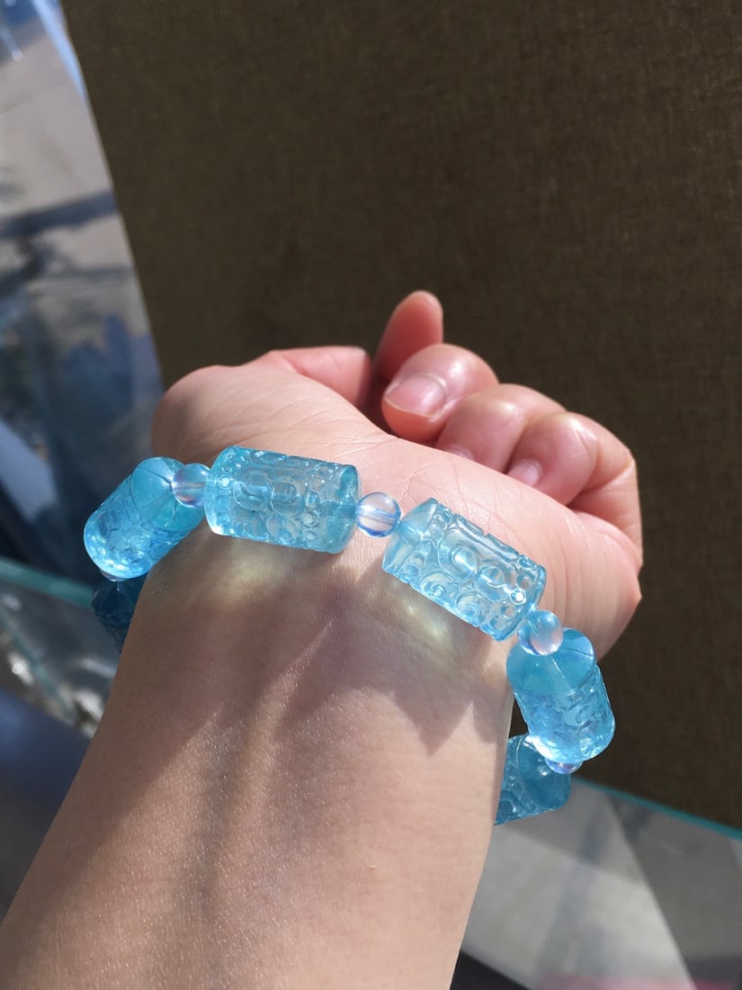 Lapis Lazuli Carved Key Pattern Good Luck Beaded Bracelet - 7